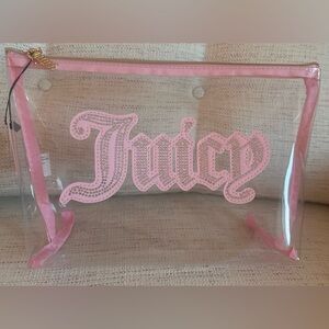 Juicy Couture PVC Clear Pink Rhinestone Makeup Bag Pouch Travel  Toiletry Bottle